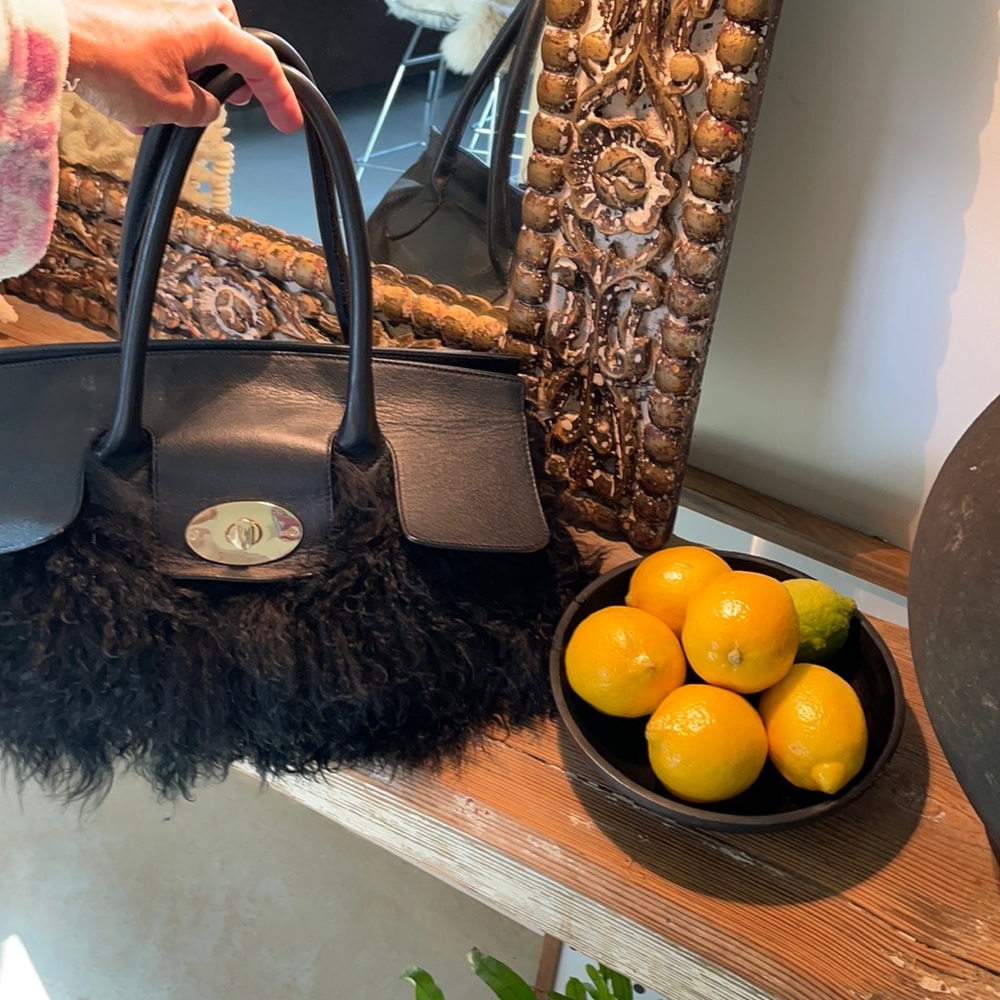 Beautifully soft leather curly sheepskin handbag